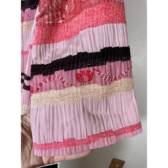 K Studio Textured Jacket 14 Pink Striped Floral Embroidery Resort Classic Preppy - Picture 11 of 15